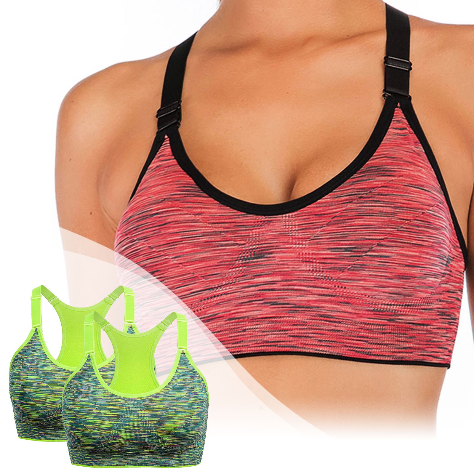 thumbnail image 2 of Pack de 2 sujetadores deportivos de alto impacto para mujer - Camiseta sin costuras para yoga y running con tirantes ajustables (tallas S-XL), 2 of 6